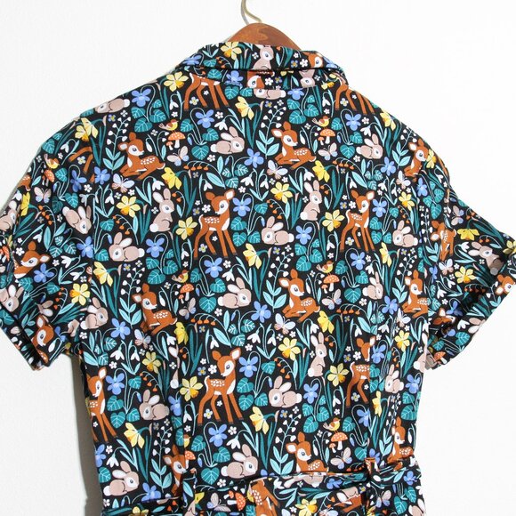 Eva Rose Bambi Floral Fawn Flora Woodland Deer Bunny Rockabilly Mini Shirt Dress - Picture 8 of 9